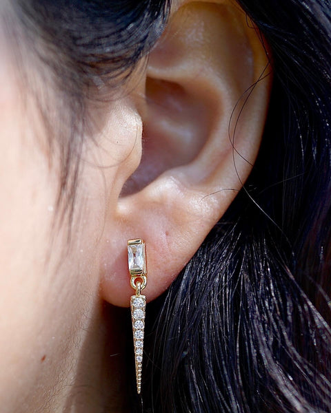 BAGUETTE CZ SPIKE DANGLING EARRINGS