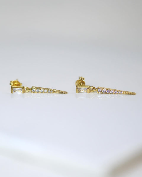 BAGUETTE CZ SPIKE DANGLING EARRINGS