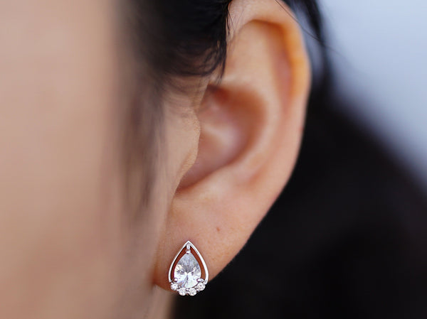 PEAR SHAPE CZ EARRING STUDS - WHITE GOLD