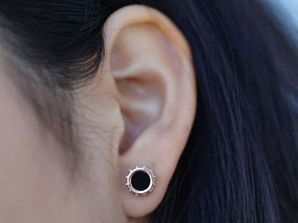 ONYX CZ EARRING STUDS - ROSE GOLD