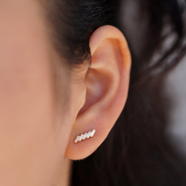 14K CZ BAGUETTE EAR CLIMBERS