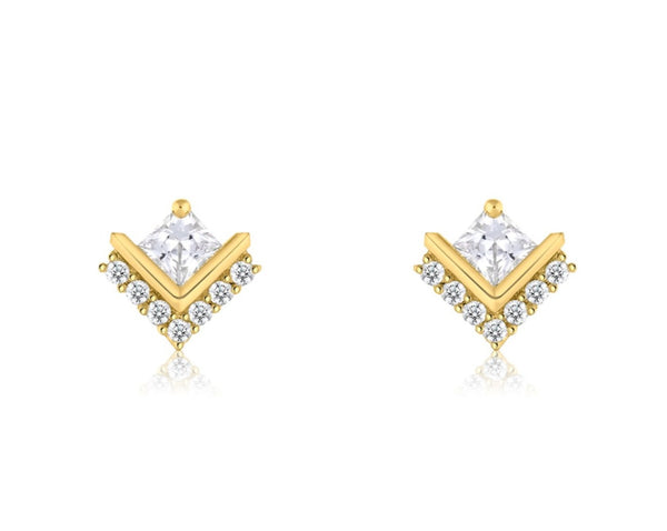 PRINCESS CUT CZ EARRING STUDS - YELLOW GOLD