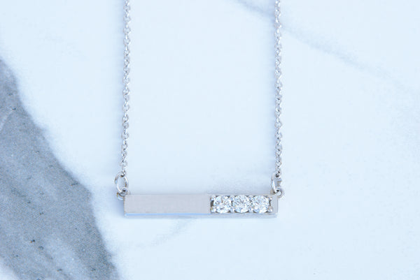 3 CZ BAR NECKLACE - WHITE GOLD