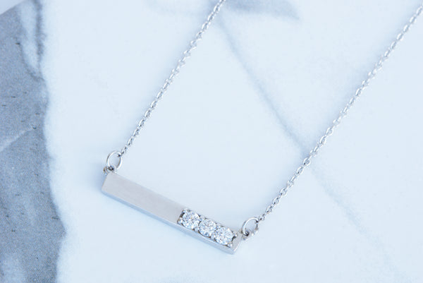 3 CZ BAR NECKLACE - WHITE GOLD
