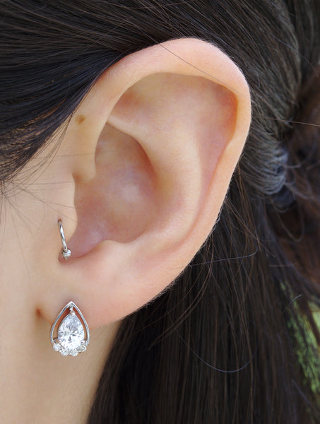 PEAR SHAPE CZ EARRING STUDS - WHITE GOLD