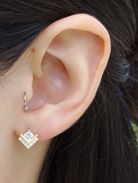 PRINCESS CUT CZ EARRING STUDS - YELLOW GOLD