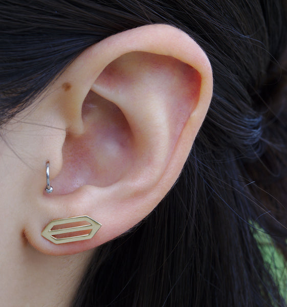 GEOMETRIC CLIMBER EARRING STUDS - YELLOW GOLD