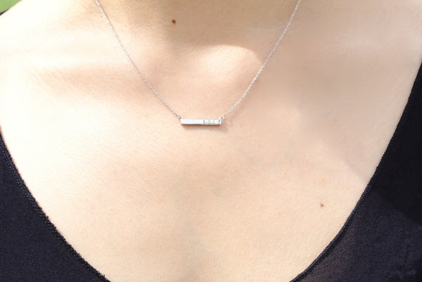 3 CZ BAR NECKLACE - WHITE GOLD