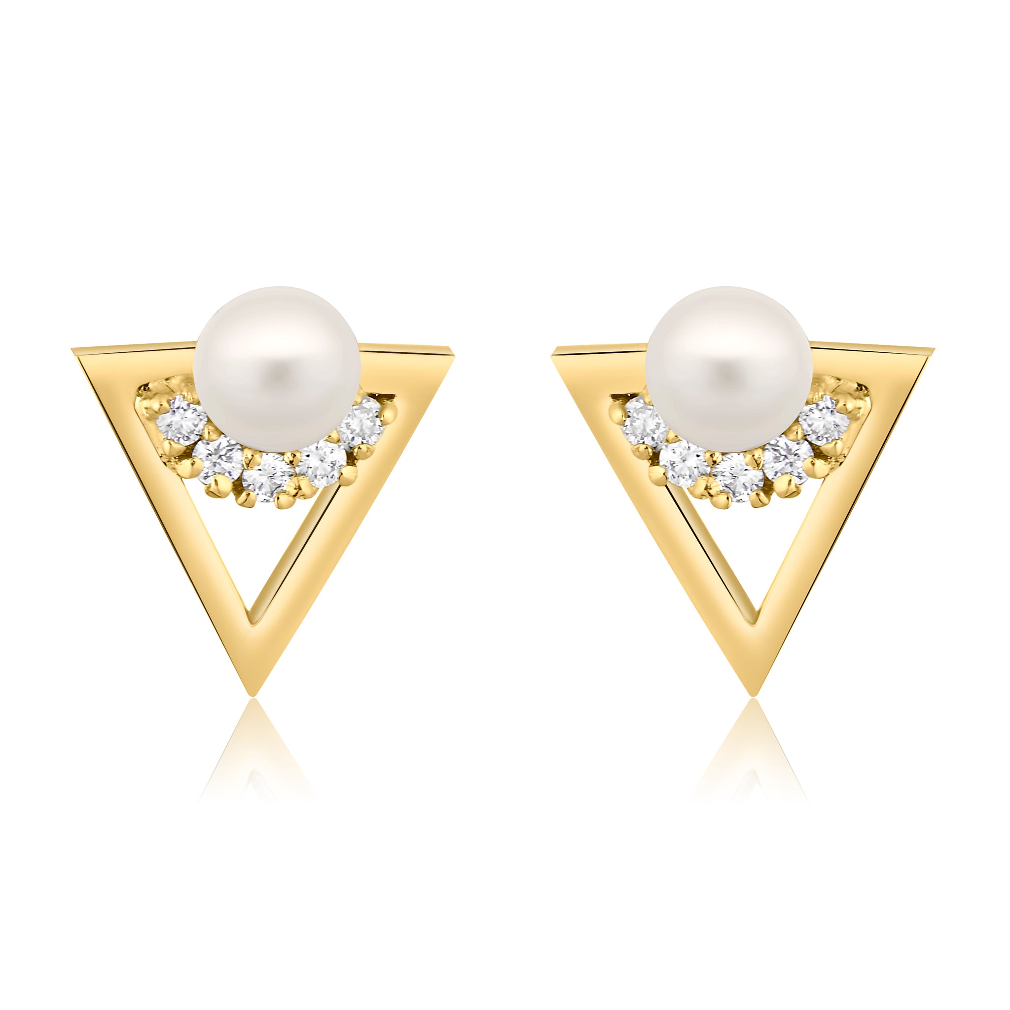 WHITE FRESHWATER CULTURED PEARL CZ EARRING STUDS- YELLOW GOLD