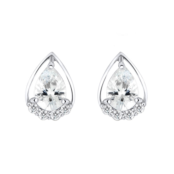 PEAR SHAPE CZ EARRING STUDS - WHITE GOLD