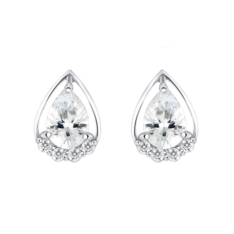 PEAR SHAPE CZ EARRING STUDS - WHITE GOLD