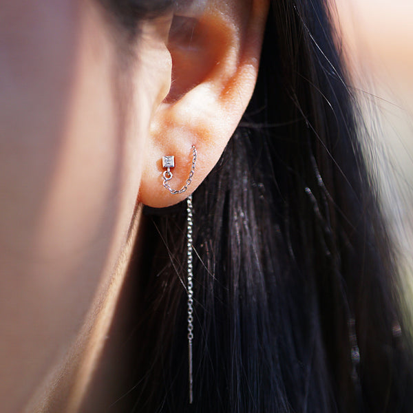 PRINCESS-CUT U THREADER EARRINGS