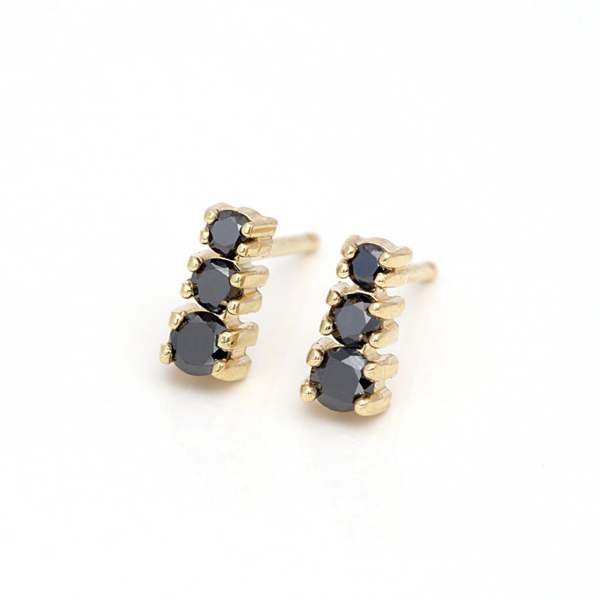 TRIO 14K YELLOW GOLD BLACK DIAMOND EARRINGS
