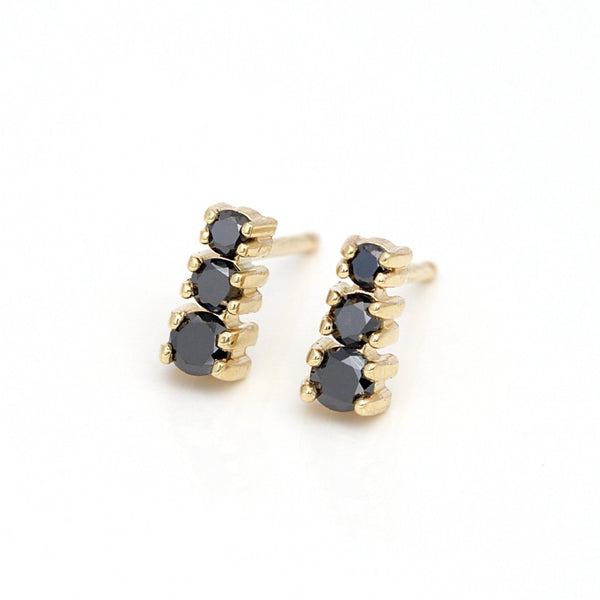 TRIO 14K YELLOW GOLD BLACK DIAMOND EARRINGS