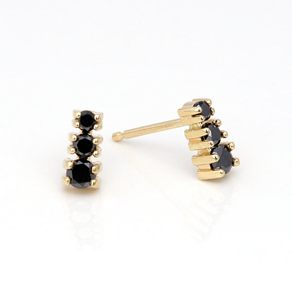 TRIO 14K YELLOW GOLD BLACK DIAMOND EARRINGS